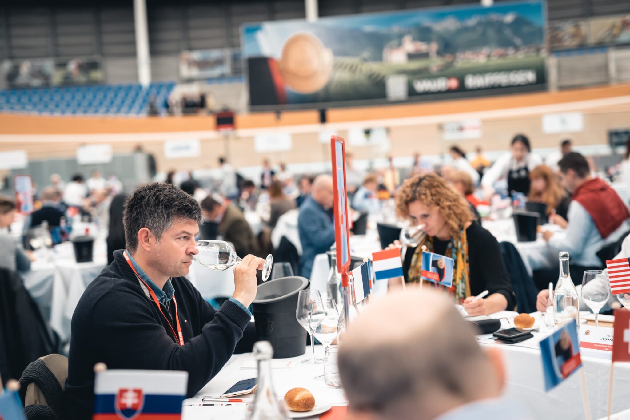 Judges smelling white wines